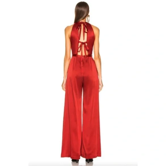 Alexis Red Sanaya Tie-Back Satin Jumpsuit
